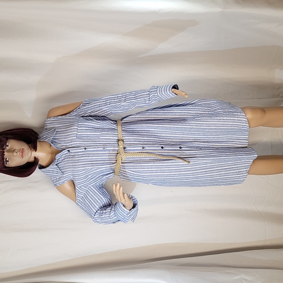 Hope & Harlow Blue and White Stiped Linen Blend Shirt Dress, Women's Size 12 - Picture 8 of 8